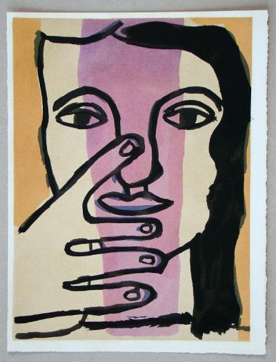 Fernand LEGER (d'après) - Tête de femme, 1949 - Pochoir en couleurs 2