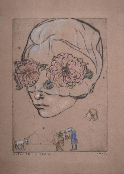 Mordecai MOREH : Femme fleur - Dessin original Signé 2