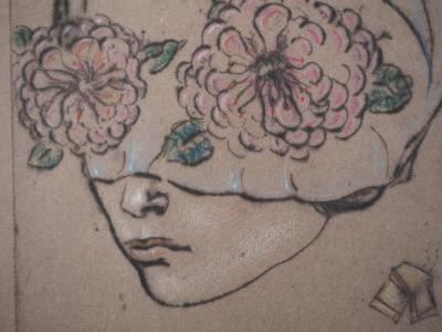 Mordecai MOREH : Femme fleur - Dessin original Signé 2