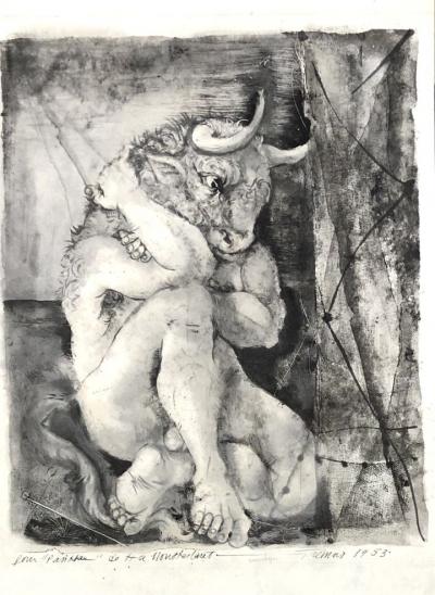 Pierre-Yves TREMOIS - Minotaure - Monotype signé daté et dédicacé par Montherlant 2