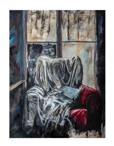 Jean-Pierre BRISSART -Le fauteuil rouge, 2018, Huile sur toile signée 2