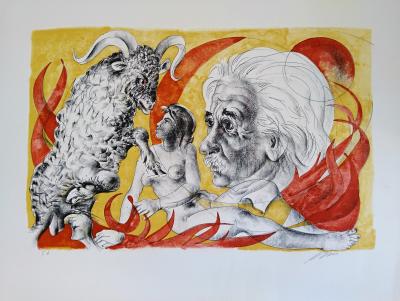 Hans ERNI - Dames des Décans - Bélier et portrait de Einstein - Lithographie signée au crayon 2