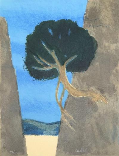 Bernard CATHELIN - Paysage au laurier - Lithographie originale signée et numérotée 2