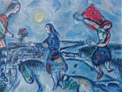 Marc CHAGALL (after) - Lovers on the roof in Paris - Signed and numbered Lithograph 2
