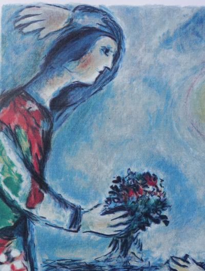 Marc CHAGALL (d’après) - Couple d’amoureux sur les toits de Paris - Lithographie 2