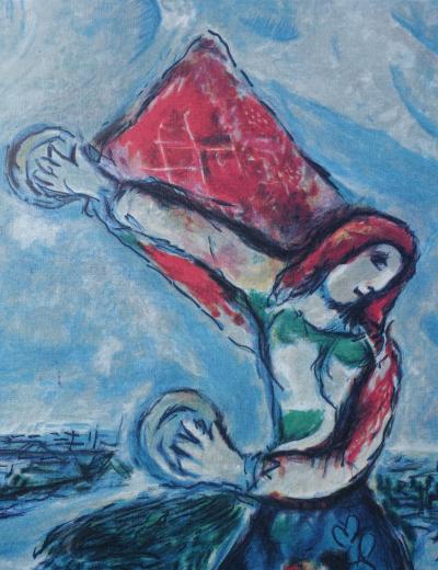 Marc CHAGALL (d’après) - Couple d’amoureux sur les toits de Paris - Lithographie 2