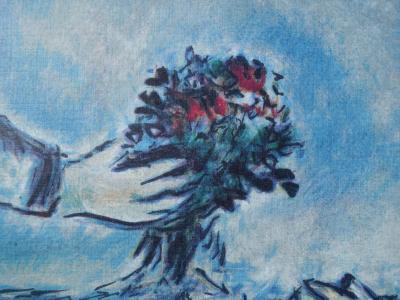 Marc CHAGALL (d’après) - Couple d’amoureux sur les toits de Paris - Lithographie 2