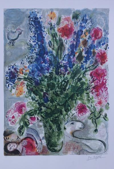 Marc CHAGALL - Bouquet champêtre aux amoureux - Lithographie numérotée et signée 500ex 2