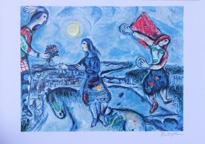 Marc CHAGALL - Couple d’amoureux sur les toits de Paris - LITHOGRAPHIE numérotée et signée 500ex 2