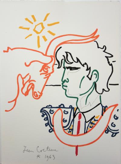 Jean COCTEAU : Combat sous le soleil - Lithographie signée, 1965 2