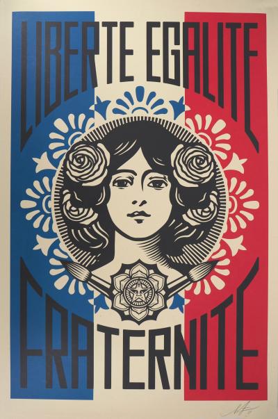 Shepard FAIREY (OBEY) : Liberté, Egalité, Fraternité - Sérigraphie originale signée