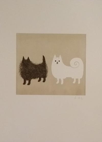 Francois-Xavier LALANNE - Deux chiens, 2004 - Gravure originale signée au crayon 2