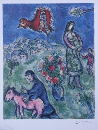 Marc CHAGALL (d’après) : La route du village - Lithographie numérotée et signée, édition limitée 2
