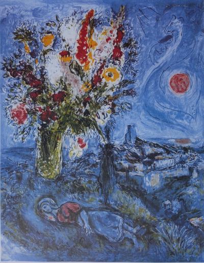 Marc CHAGALL : La dormeuse aux fleurs, Lithographie numérotée et signée, 1989 2
