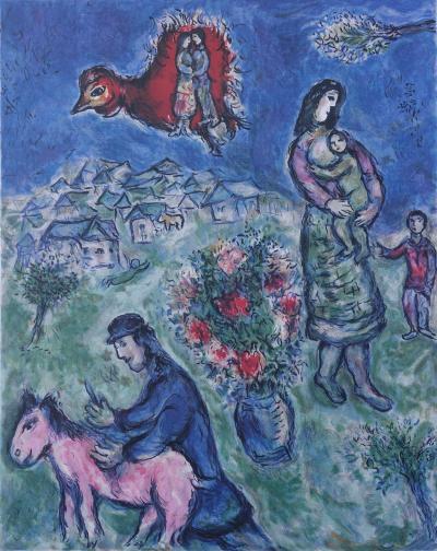 Marc CHAGALL  : La route du village - Lithographie numérotée et signée, édition limitée 2