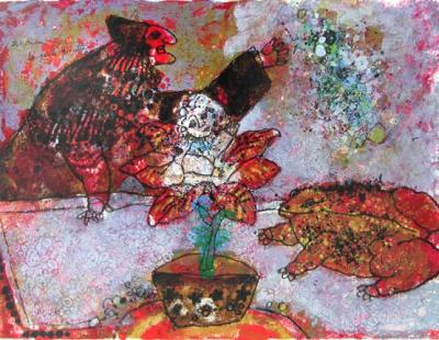 Theo Tobiasse La petite poussette, circa 1980  Lithographie originale en couleurs signee au crayon 2