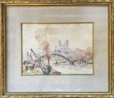 André LÉVEILLÉ - Les quais de Lyon, vers 1935 - Aquarelle signée 2