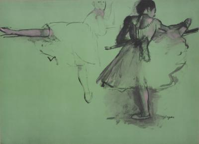 Edgar DEGAS (d’après) : Deux danseuses à la barre d’exercice - Lithographie signée 2