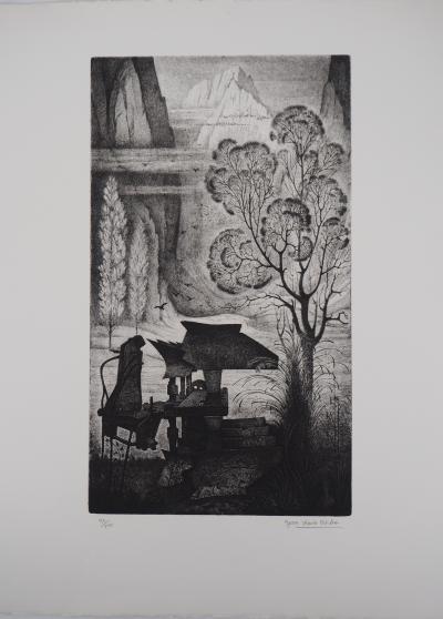 Jean-Marie ESTEBE : La vielle pompe - Gravure originale signée 2