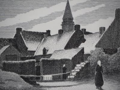 Pierre DUBREUIL : Village en Bretagne - Gravure originale signée 2