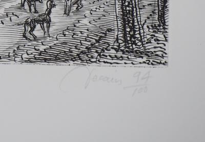Albert DECARIS - Pais, La Tour Saint Jacques vue de la Seine - Gravure originale signée 2