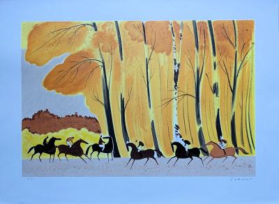 Serge LASSUS : Balade à cheval en automne - Lithographie originale signée au crayon 2