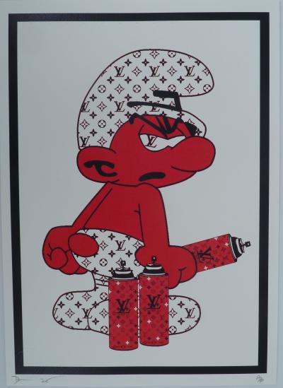 Death NYC - Red Louis Vuitton Smurf - Sérigraphie originale signée - -  Street Art - Plazzart