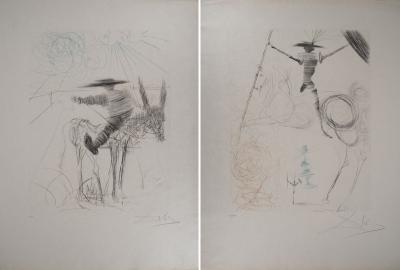 Salvador Dali : Don Quichotte et Sancho Panza - Deux gravures originales signées 2