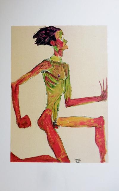 Egon SCHIELE (d’après) - L’homme à genoux - - Lithographie signée 2