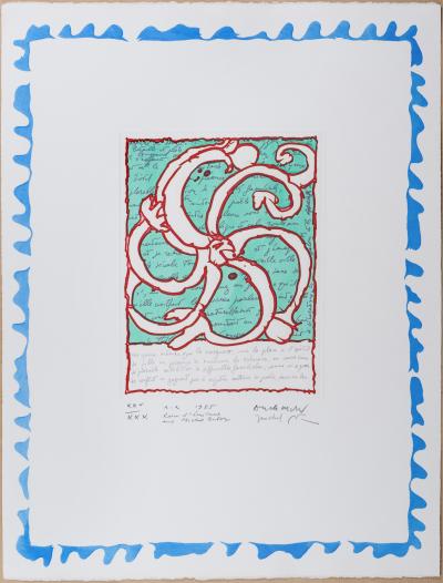 Gravure Originale de Pierre Alechinsky avec un poème manuscrit de Michel Butor, 1985 2