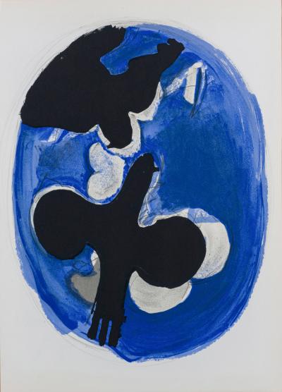 Georges BRAQUE (d’après) - Oiseaux noirs sur bleu - Lithographie 2