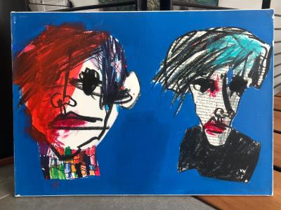 Vicotr HASCH - Andy Warhol, 2005,  Peinture originale à l’acrylique sur toile et collages 2