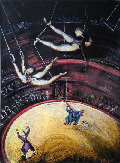 Pierre DE GUINGAND  - Acrobates au cirque - Pastel 2