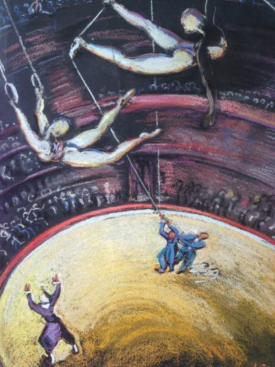 Pierre DE GUINGAND  - Acrobates au cirque - Pastel 2