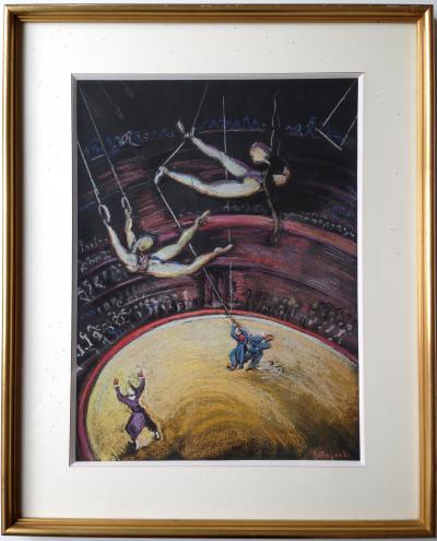 Pierre DE GUINGAND  - Acrobates au cirque - Pastel 2