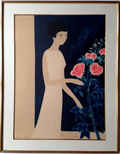 André BRASILIER - Jeune femme à la rose - Lithographie originale signée EA 2