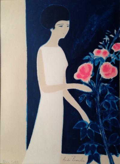 André BRASILIER - Jeune femme à la rose - Lithographie originale signée EA 2