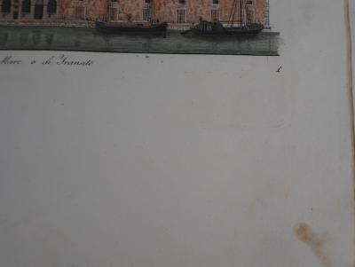 Dionisio MORETTI : Venise, l’entrée du Grand canal - Gravure originale rehaussée à l’aquarelle, 1831 2