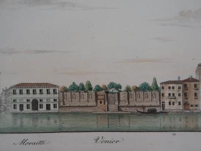 Dionisio MORETTI : Venise, vue du Grand Canal - Gravure originale rehaussée à l’aquarelle, 1831 2