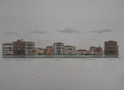 Dionisio MORETTI (1790-1834) -Palais Vénitiens du Grand Canal, 1831, Original engraving enhanced by hand with watercolour 2