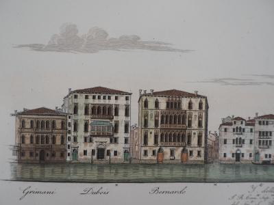 Dionisio MORETTI : Venise, Palais Tiepolo - Gravure originale rehaussée à l’aquarelle, 1831 2