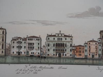 Dionisio MORETTI : Venise, Palais Tiepolo - Gravure originale rehaussée à l’aquarelle, 1831 2