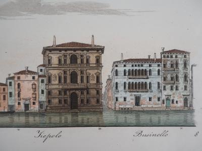 Dionisio MORETTI : Venise, Palais Tiepolo - Gravure originale rehaussée à l’aquarelle, 1831 2