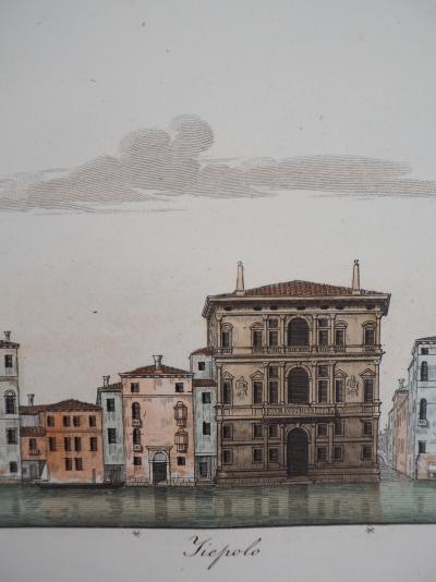 Dionisio MORETTI : Venise, Palais Tiepolo - Gravure originale rehaussée à l’aquarelle, 1831 2