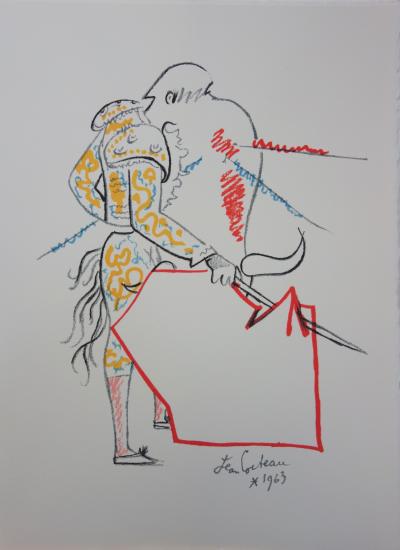 Jean COCTEAU : Toréador et taureau - Lithographie signée