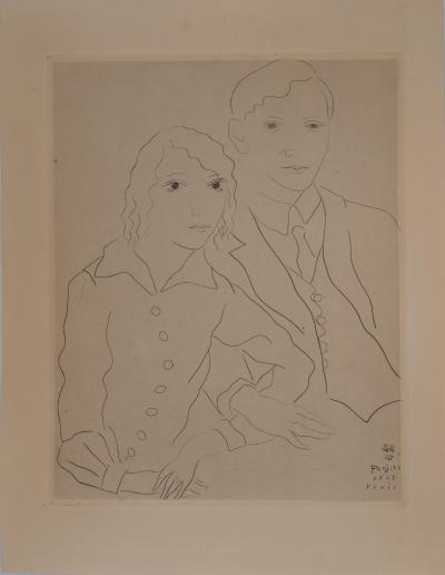Léonard FOUJITA : Les mariés - Gravure originale signée, 1926 2