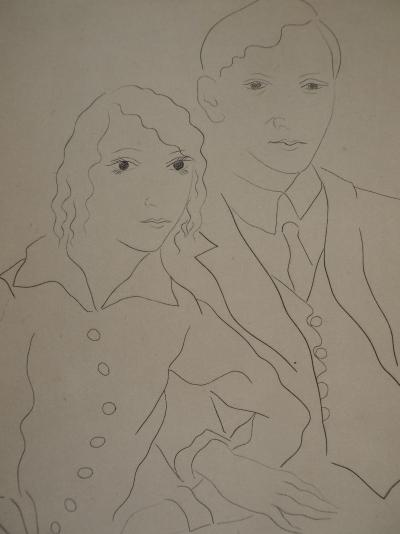 Léonard FOUJITA : Les mariés - Gravure originale signée, 1926 2
