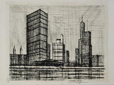 Bernard BUFFET : New York : Nations Unies Building, Gravure originale signée 2