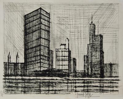 Bernard BUFFET : New York : Nations Unies Building, Gravure originale signée 2