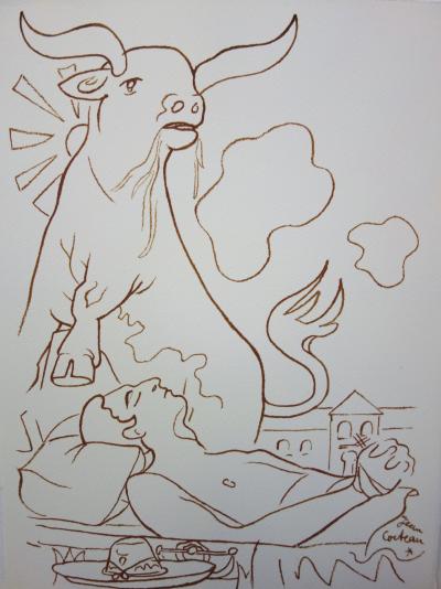 Jean COCTEAU : Toréador rêvant du taureau, 1965 - Lithographie signée 2